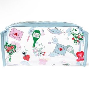 Kate Spade Transparent Floral Pouch With Straw And Cup Holder And Hair Elastic